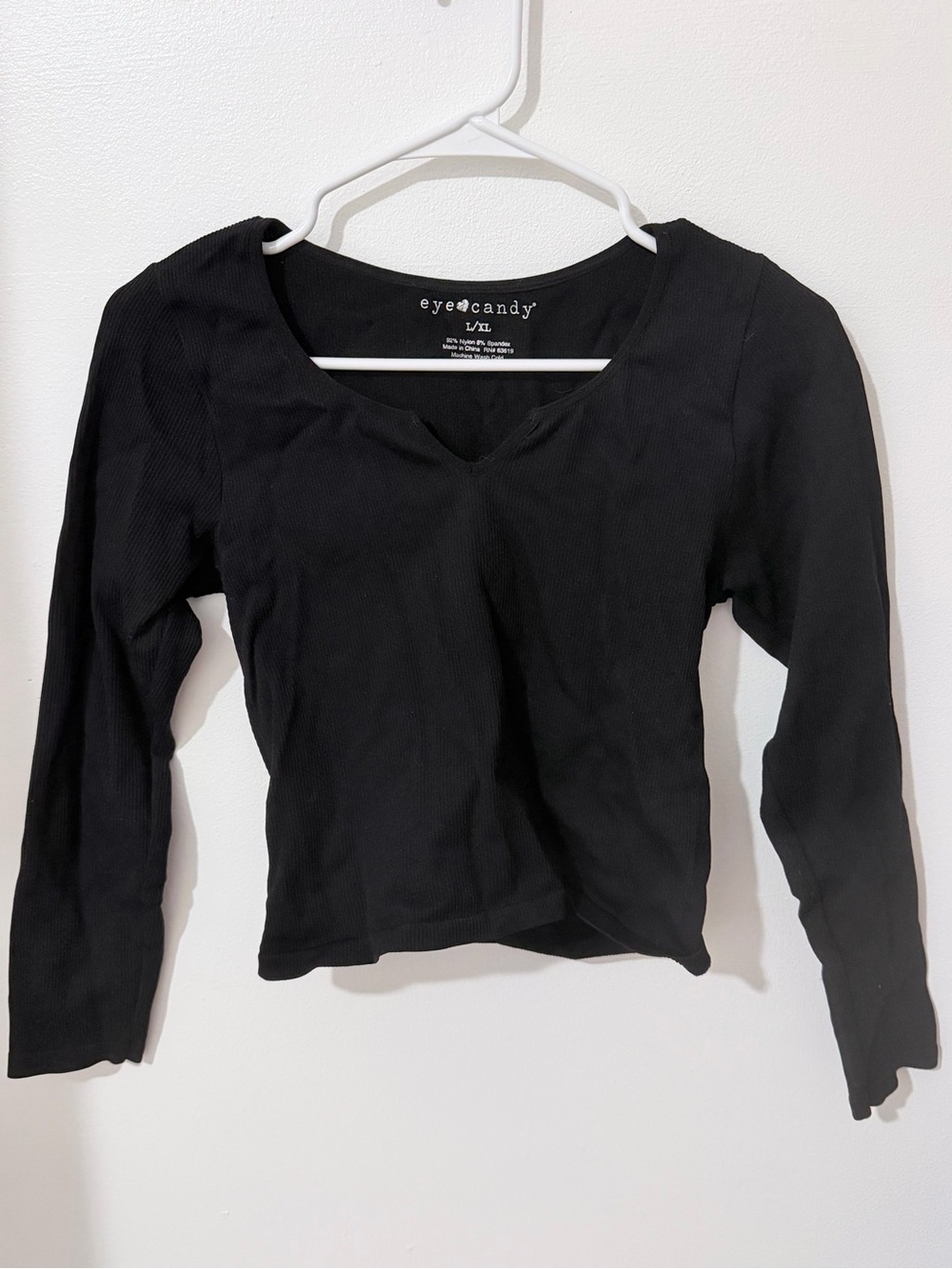 Black V-Neck Long Sleeve Women's Top